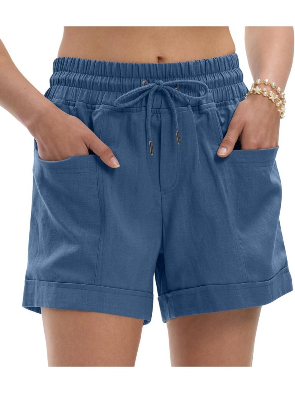 High Waisted Women's Linen Shorts with Pockets - 4" Casual Summer Travel Style